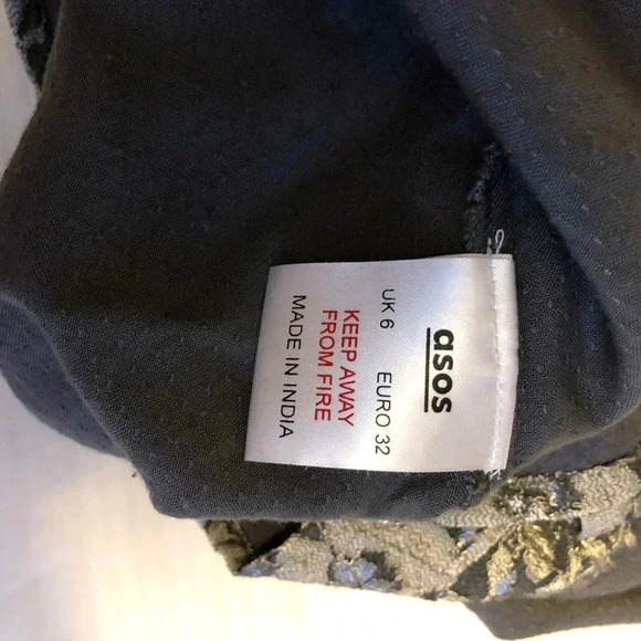 Y2K ASOS Floral Embroidery  Women 6 Midi Dress Gray Fairy Goth Romantic - Picture 6 of 7